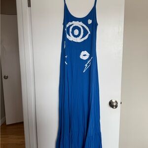 Lauren Moshi Blue Sleeveless Spaghetti Strap Sundress Maxi